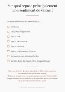 Estime de soi: Questionnaire d'auto-évaluation